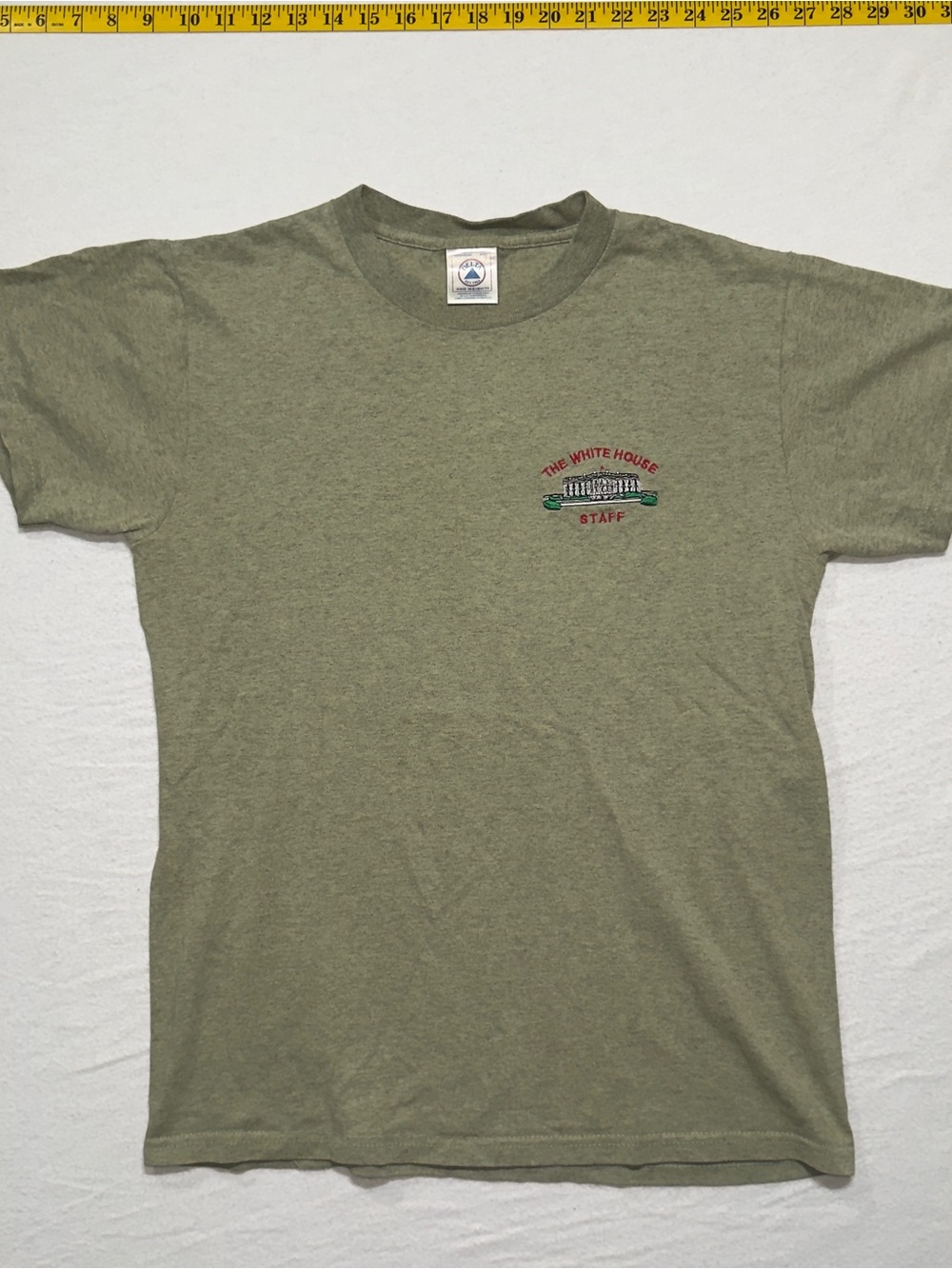 Vintage White House Staff Logo Olive Green Short Sleeve Crewneck T-Shirt